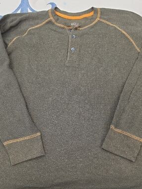 Men's Olive Thermal Henley Sweater with Contrast Stitching Redhead Xl